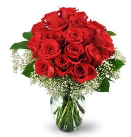 25 adet kırmızı gül cam vazoda  Afyon çiçek , çiçekçi , çiçekçilik 