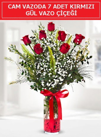 Cam vazoda 7 adet kırmızı gül çiçeği  Afyon çiçek gönderme sitemiz güvenlidir 