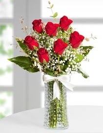 Cam vazoda 7 adet kırmızı gül  Afyon çiçek , çiçekçi , çiçekçilik 
